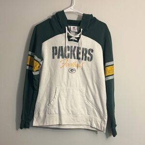 NFL Packers women’s Green and White Hoodie lace up neck size medium